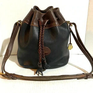 Dooney Bourke  vintage black brown leather bucket shoulder handbag
